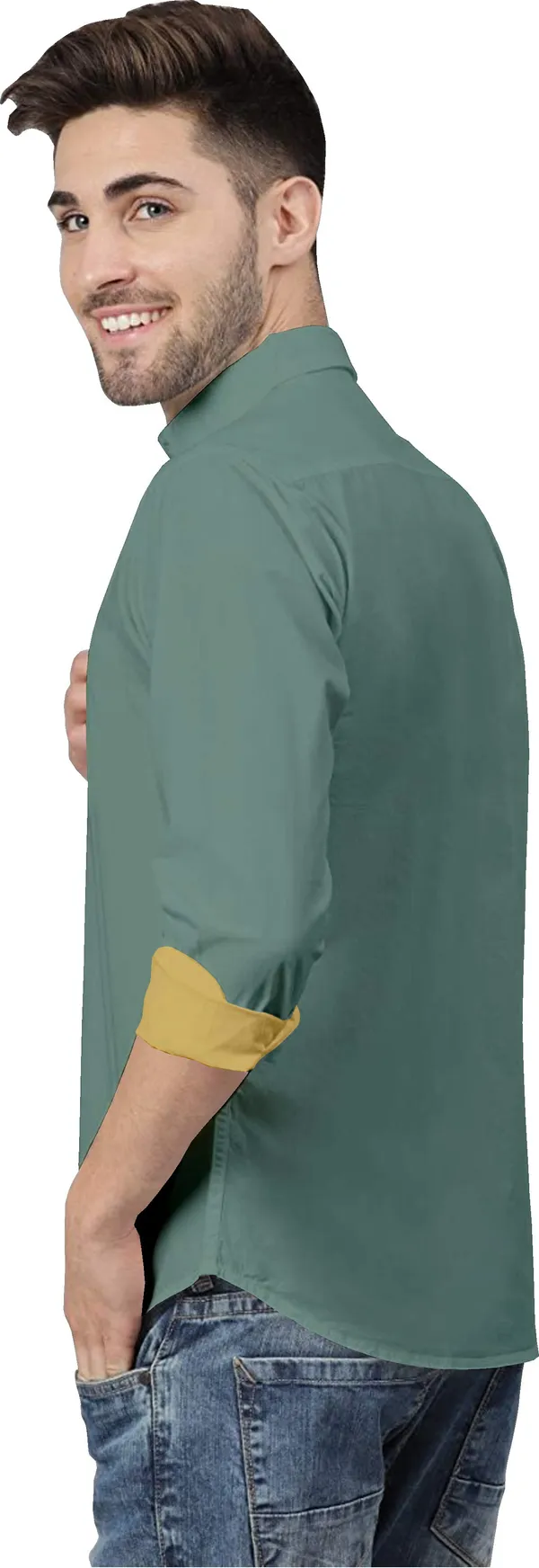 Light_Green_Pure_Cotton_Regular_Fit_3/4th_Sleeve_Solid_Long_Shirt_For_Men