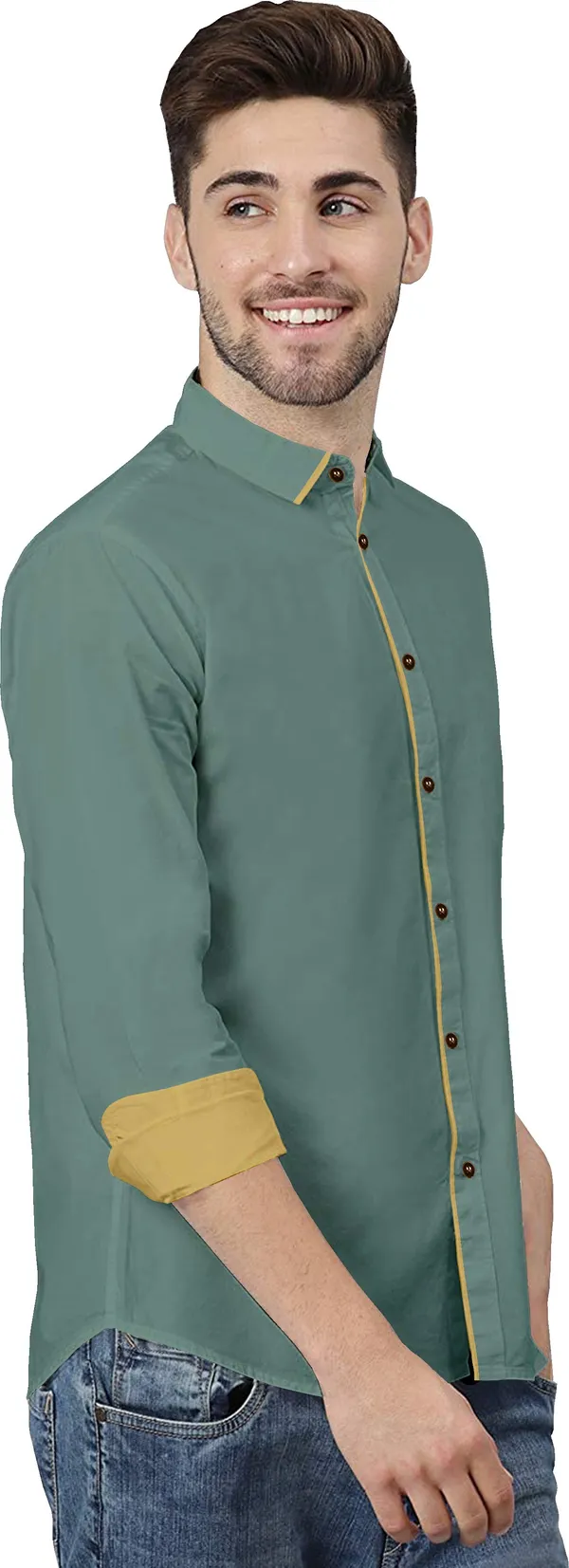 Light_Green_Pure_Cotton_Regular_Fit_3/4th_Sleeve_Solid_Long_Shirt_For_Men