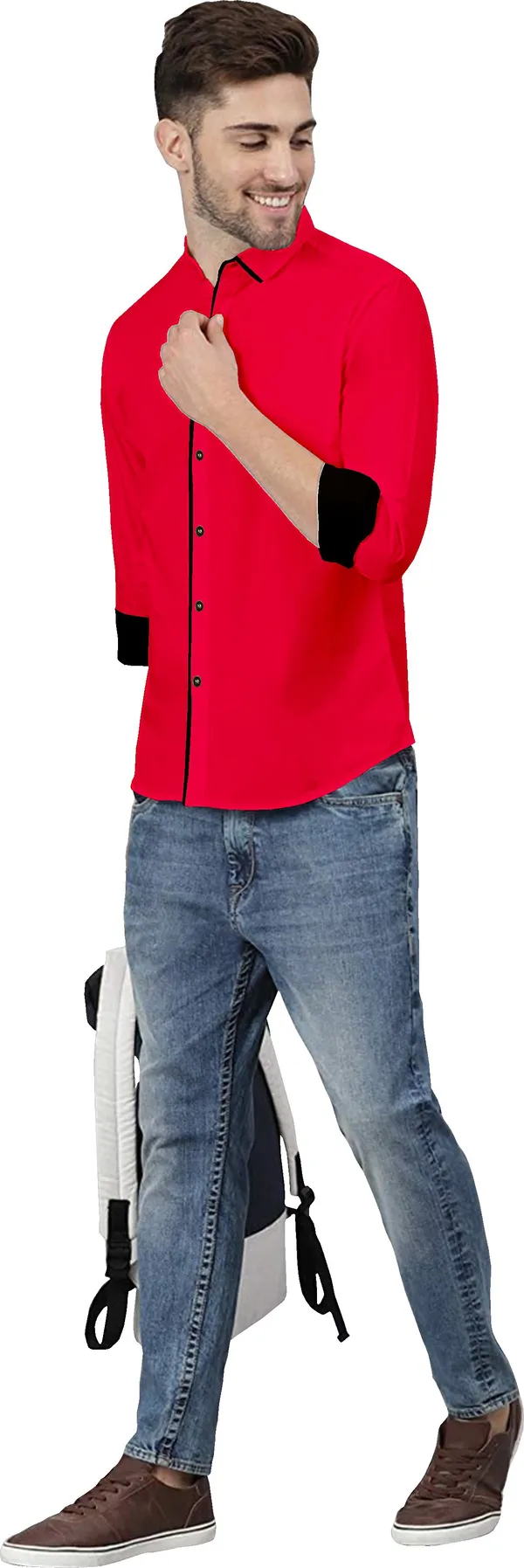 Pink_Pure_Cotton_Regular_Fit_3/4th_Sleeve_Solid_Long_Shirt_For_Men
