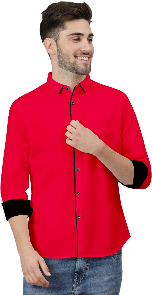 Pink_Pure_Cotton_Regular_Fit_3/4th_Sleeve_Solid_Long_Shirt_For_Men