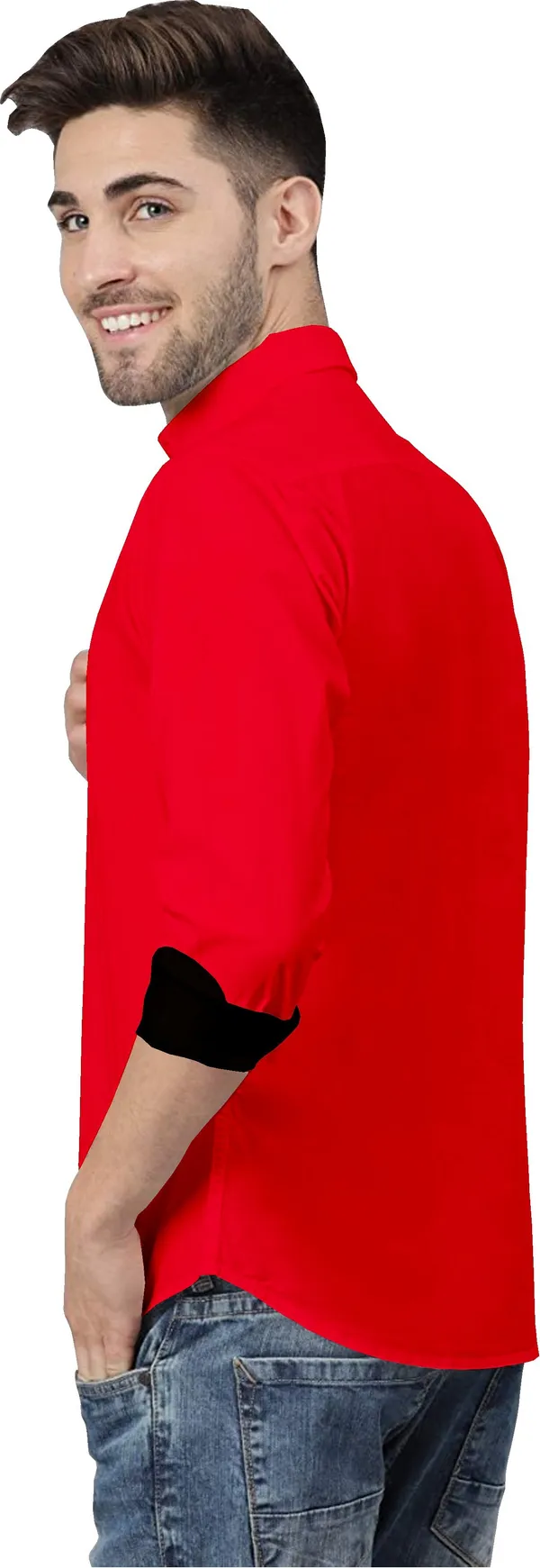 Red_Pure_Cotton_Regular_Fit_3/4th_Sleeve_Solid_Long_Shirt_For_Men