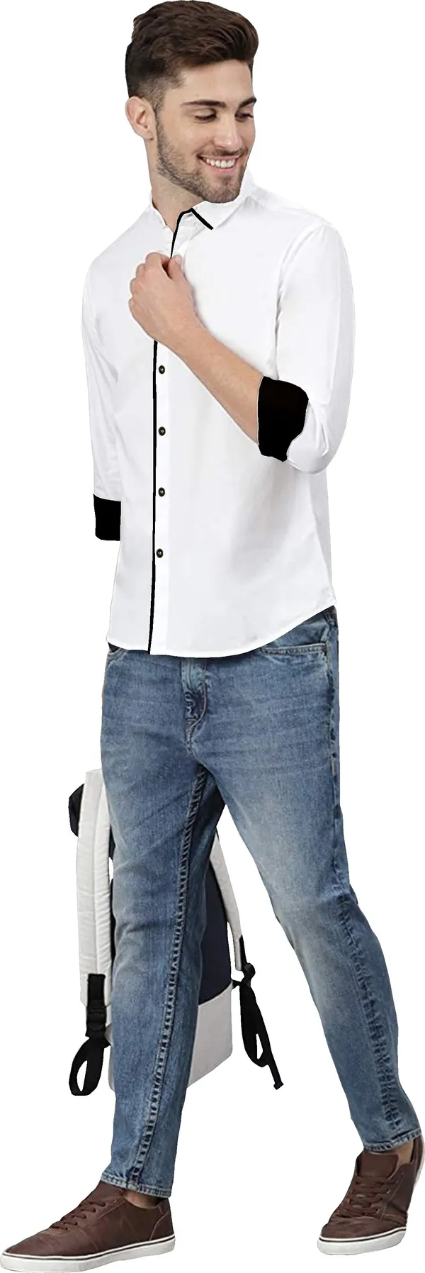 White_Pure_Cotton_Regular_Fit_3/4th_Sleeve_Solid_Long_Shirt_For_Men
