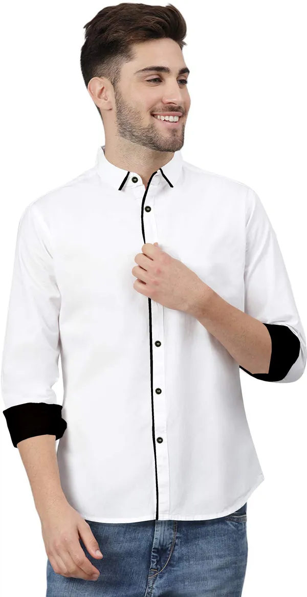 White_Pure_Cotton_Regular_Fit_3/4th_Sleeve_Solid_Long_Shirt_For_Men