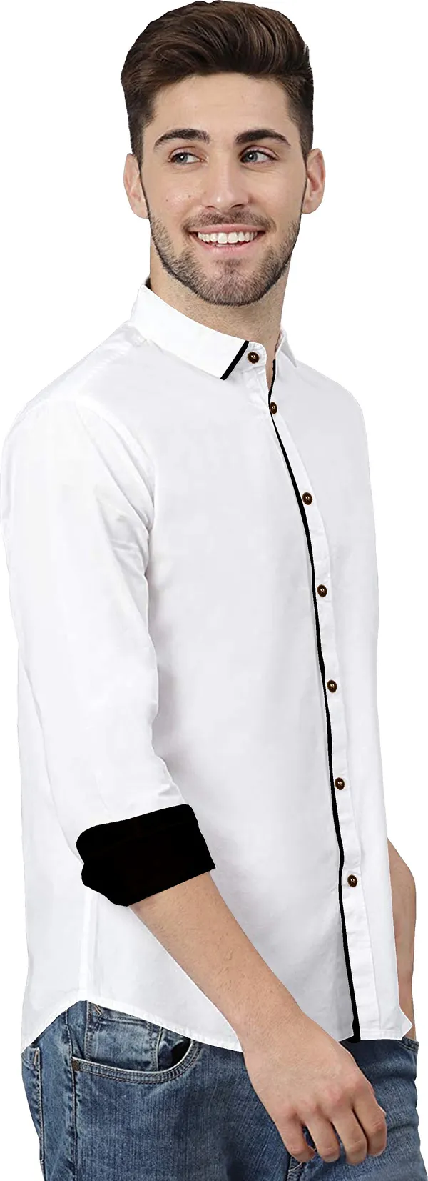White_Pure_Cotton_Regular_Fit_3/4th_Sleeve_Solid_Long_Shirt_For_Men