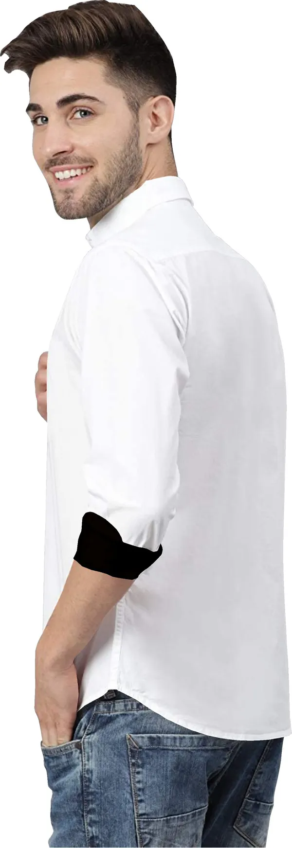 White_Pure_Cotton_Regular_Fit_3/4th_Sleeve_Solid_Long_Shirt_For_Men
