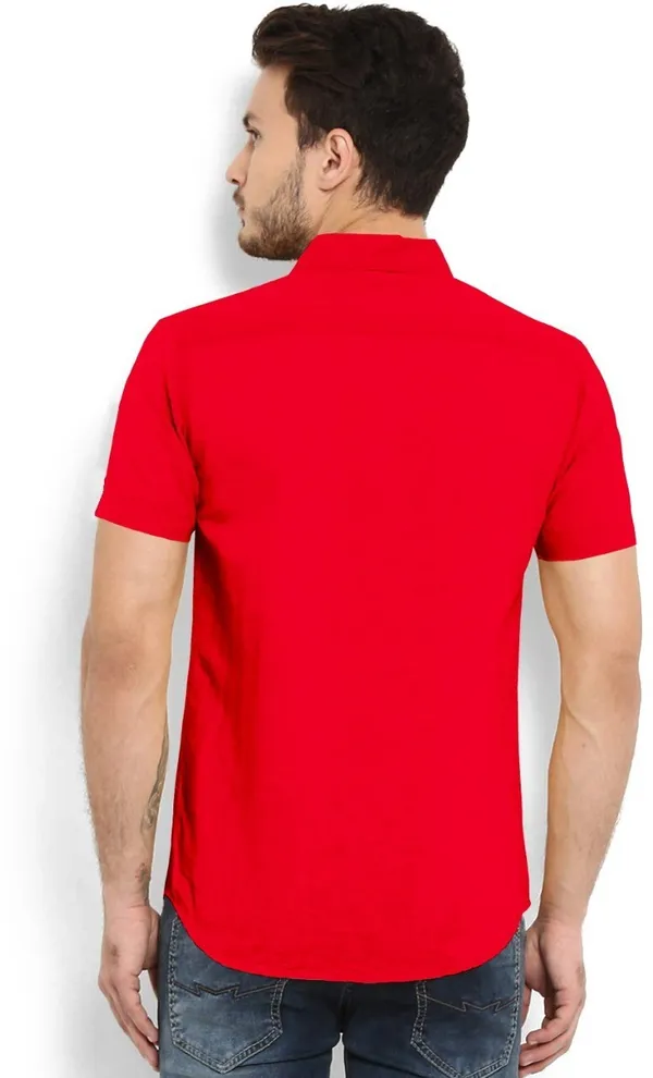 Red_Cotton_Blend_Slim_Fit_Short_Sleeve_Solid_Hip_Length_Shirt_For_Men