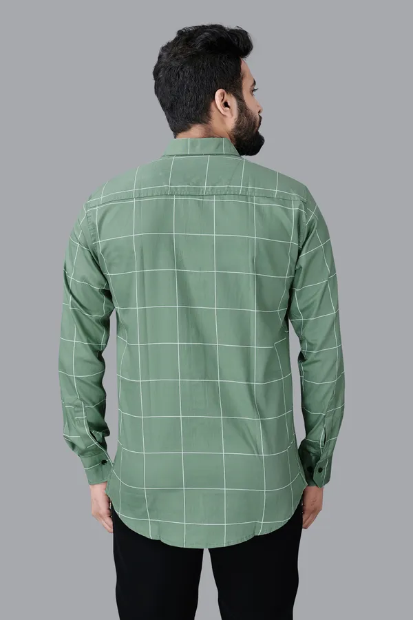 Green_Cotton_Blend_Regular_Fit_Full_Sleeve_Checkered_Long_Shirt_For_Men