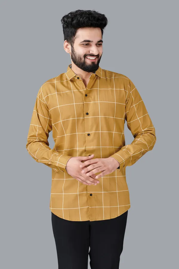 Yellow_Cotton_Blend_Regular_Fit_Full_Sleeve_Checkered_Long_Shirt_For_Men