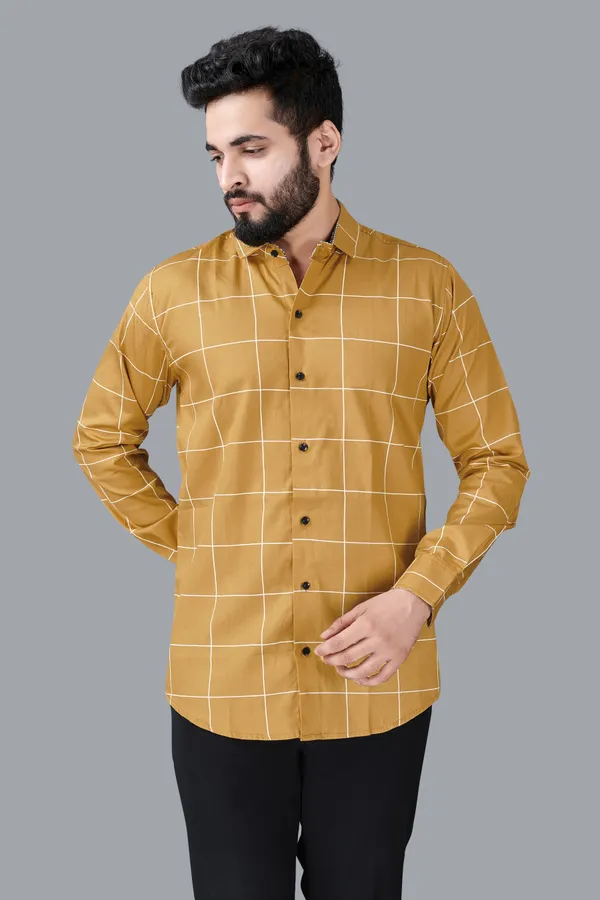 Yellow_Cotton_Blend_Regular_Fit_Full_Sleeve_Checkered_Long_Shirt_For_Men