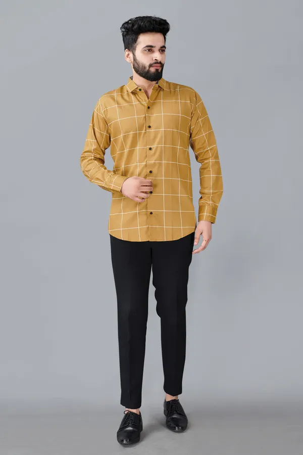 Yellow_Cotton_Blend_Regular_Fit_Full_Sleeve_Checkered_Long_Shirt_For_Men
