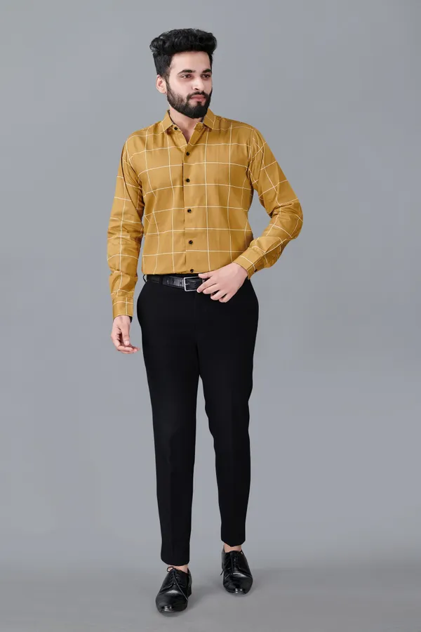 Yellow_Cotton_Blend_Regular_Fit_Full_Sleeve_Checkered_Long_Shirt_For_Men