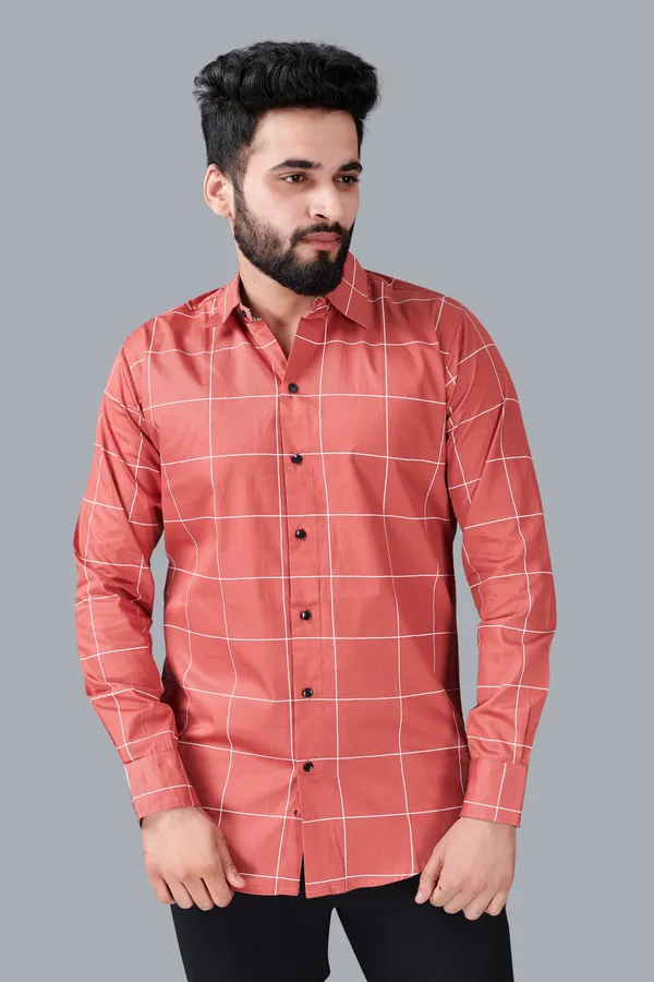 Red_Cotton_Blend_Regular_Fit_Full_Sleeve_Checkered_Long_Shirt_For_Men