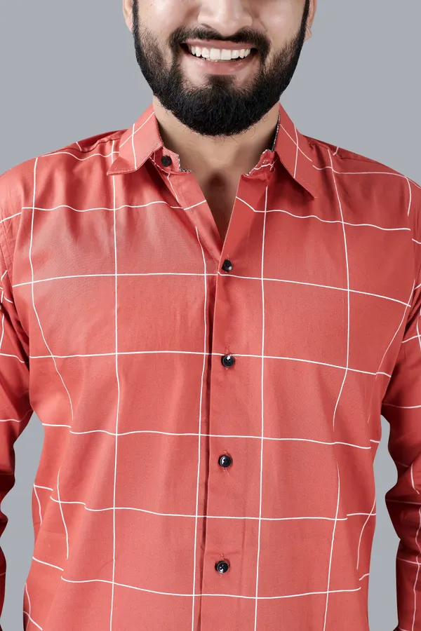 Red_Cotton_Blend_Regular_Fit_Full_Sleeve_Checkered_Long_Shirt_For_Men