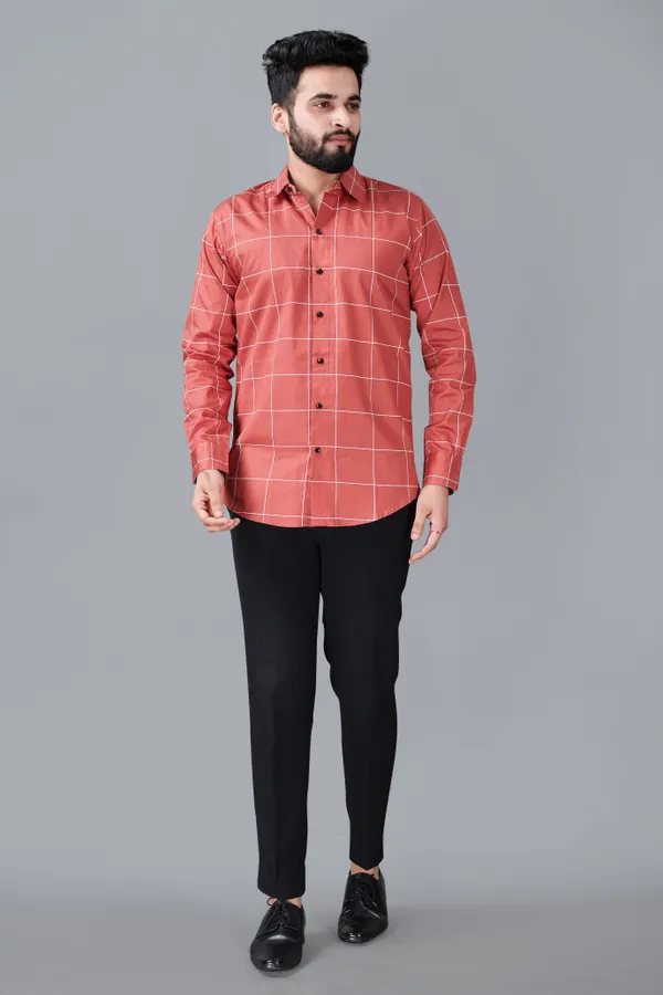 Red_Cotton_Blend_Regular_Fit_Full_Sleeve_Checkered_Long_Shirt_For_Men