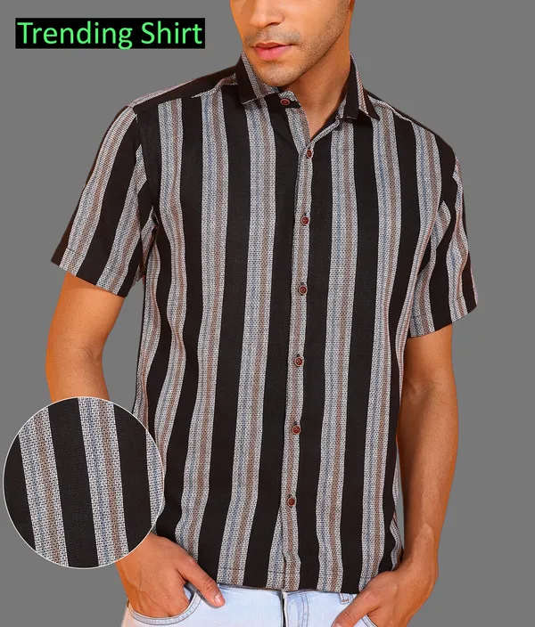 Black_Cotton_Blend_Regular_Fit_Half_Sleeve_Solid_Hip_Length_Shirt_For_Men