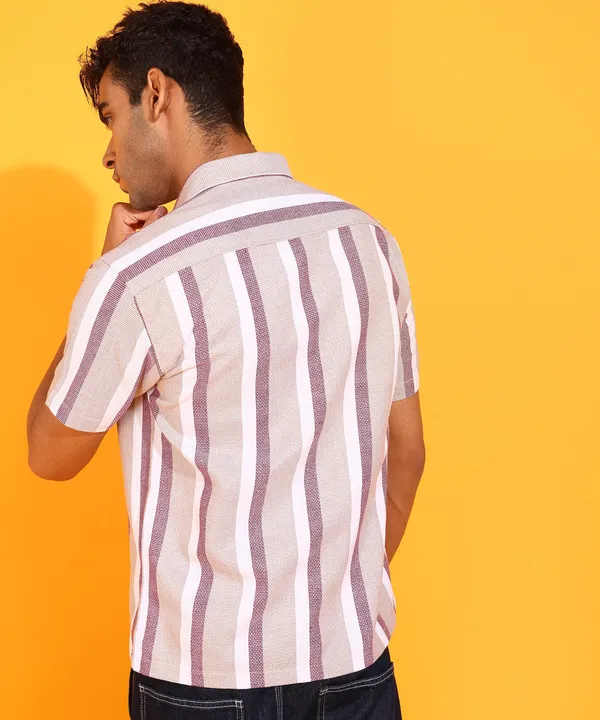 Cream_Cotton_Blend_Regular_Fit_Half_Sleeve_Solid_Hip_Length_Shirt_For_Men