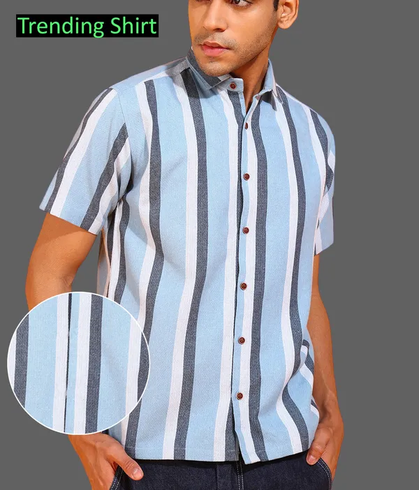 Light_Blue_Cotton_Blend_Regular_Fit_Half_Sleeve_Solid_Hip_Length_Shirt_For_Men