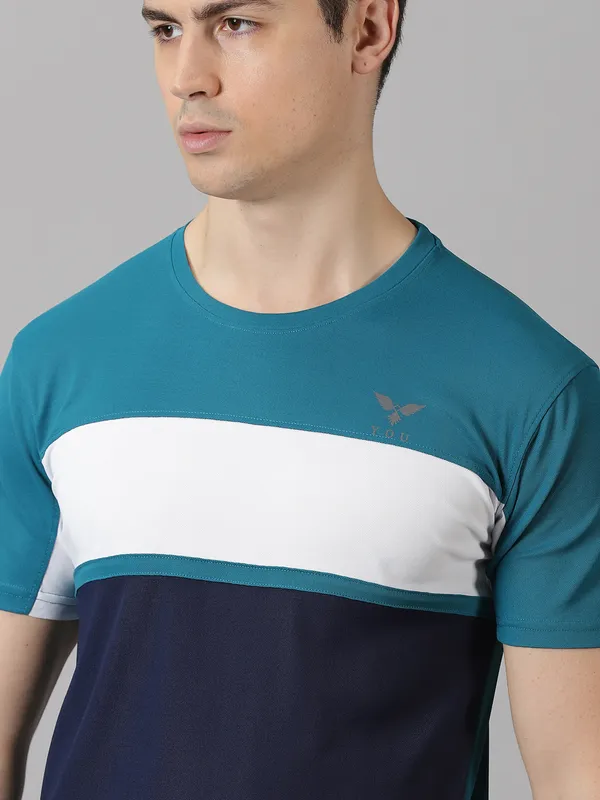 Green_&_Navy_Blue_Polyester_Colorblock_Round_Neck_Slim_Fit_Short_Sleeve_T-Shirt_For_Men