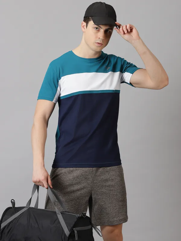 Green_&_Navy_Blue_Polyester_Colorblock_Round_Neck_Slim_Fit_Short_Sleeve_T-Shirt_For_Men