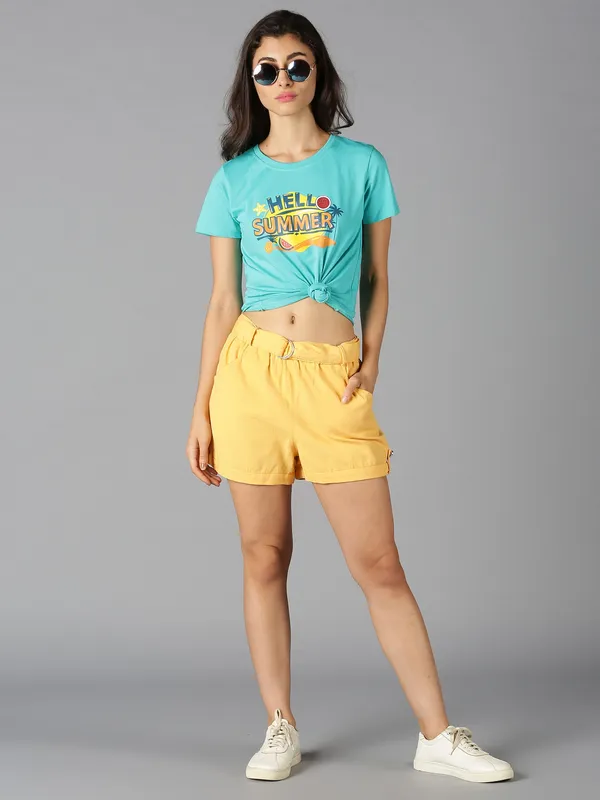 Green_Pure_Cotton_Graphic_Print_Round_Neck_Slim_Fit_Short_Sleeve_T-Shirt_For_Women