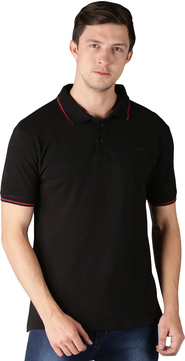 Black_Pure_Cotton_Solid_Polo_Neck_Loose_Fit_Half_Sleeve_T-Shirt_For_Men