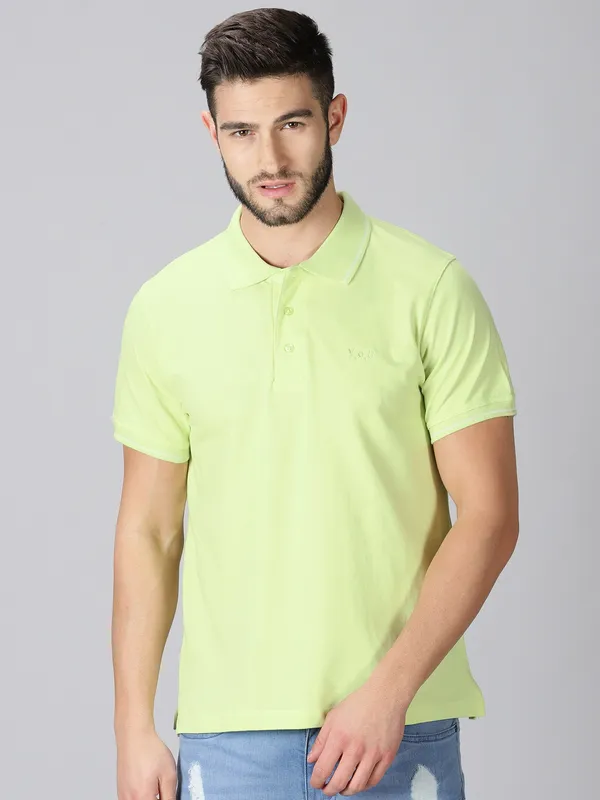 Green_Pure_Cotton_Solid_Polo_Neck_Loose_Fit_Half_Sleeve_T-Shirt_For_Men
