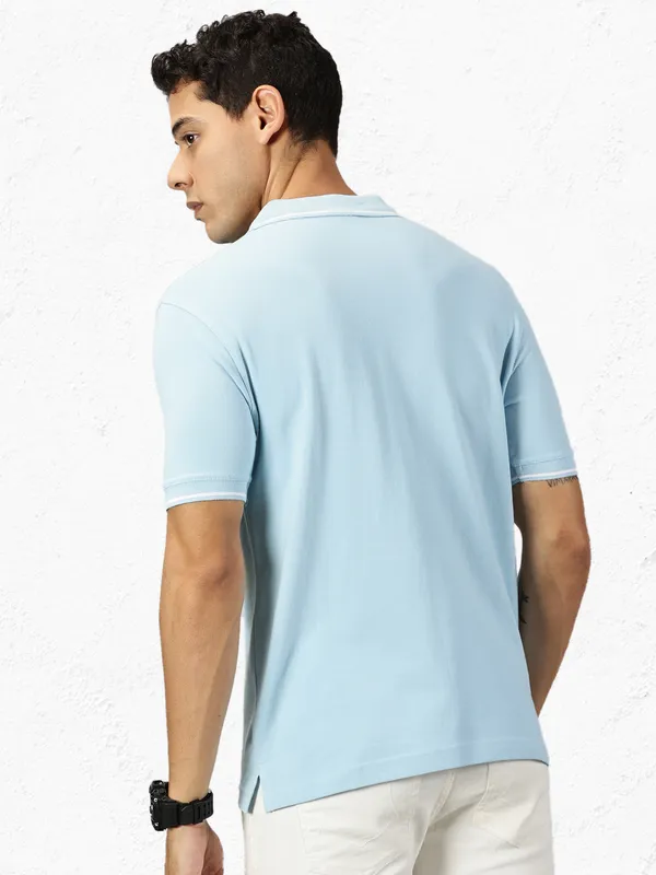 Light_Blue_Pure_Cotton_Solid_Polo_Neck_Loose_Fit_Half_Sleeve_T-Shirt_For_Men