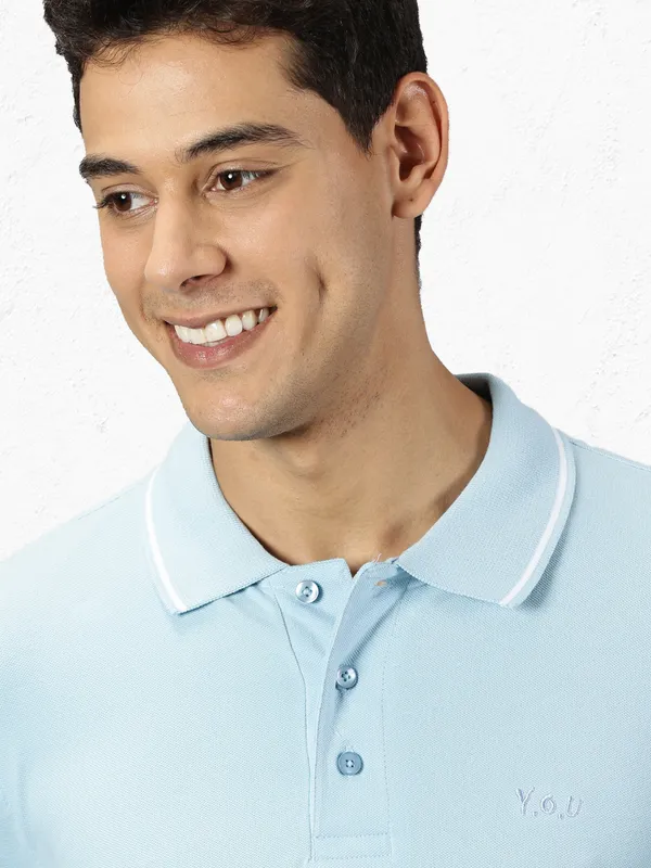 Light_Blue_Pure_Cotton_Solid_Polo_Neck_Loose_Fit_Half_Sleeve_T-Shirt_For_Men