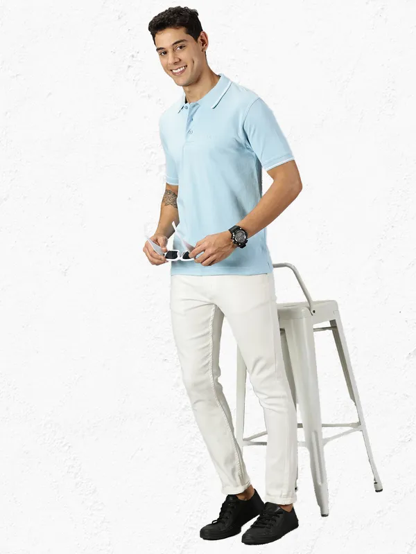Light_Blue_Pure_Cotton_Solid_Polo_Neck_Loose_Fit_Half_Sleeve_T-Shirt_For_Men
