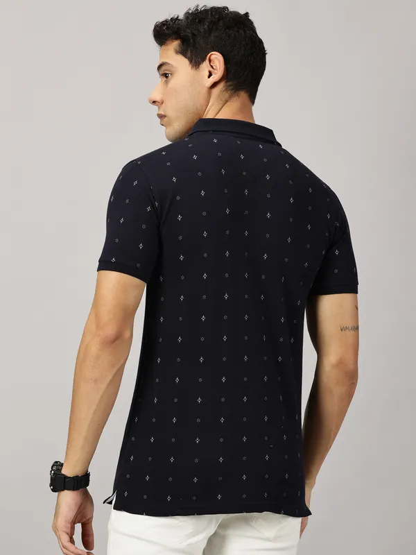 Navy_Blue_Pure_Cotton_Printed_Polo_Neck_Slim_Fit_Short_Sleeve_T-Shirt_For_Men