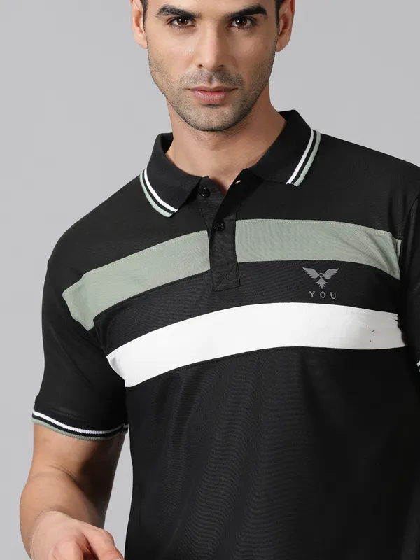 Black_Polyester_Striped_Polo_Neck_Slim_Fit_Short_Sleeve_T-Shirt_For_Men