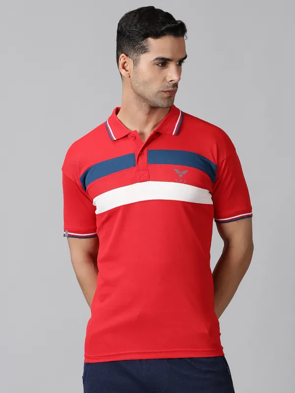 Red_Polyester_Striped_Polo_Neck_Slim_Fit_Half_Sleeve_T-Shirt_For_Men