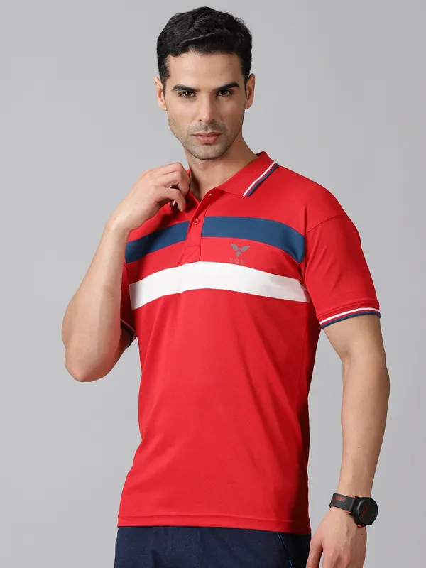 Red_Polyester_Striped_Polo_Neck_Slim_Fit_Half_Sleeve_T-Shirt_For_Men