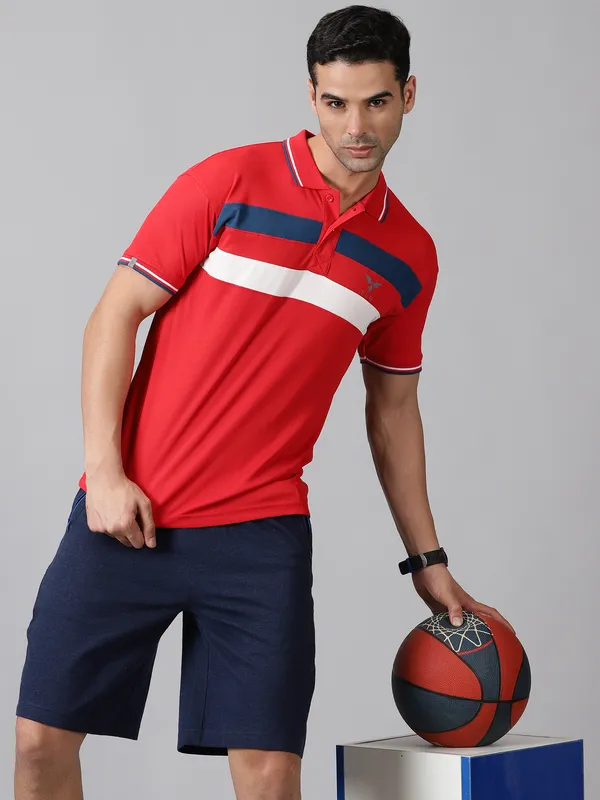 Red_Polyester_Striped_Polo_Neck_Slim_Fit_Half_Sleeve_T-Shirt_For_Men