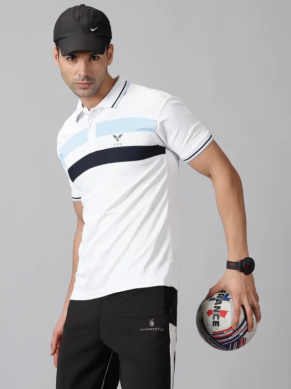 White_Polyester_Striped_Polo_Neck_Slim_Fit_Half_Sleeve_T-Shirt_For_Men