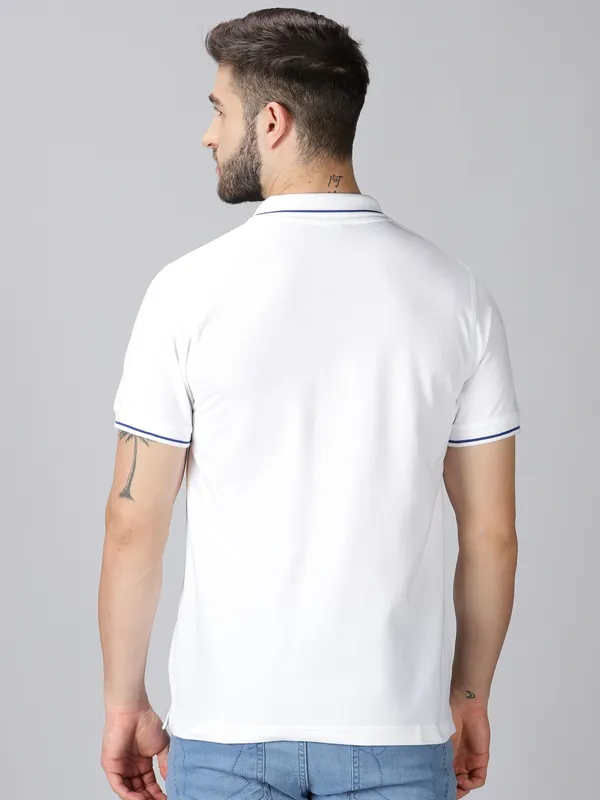 White_Pure_Cotton_Solid_Polo_Neck_Loose_Fit_Half_Sleeve_T-Shirt_For_Men