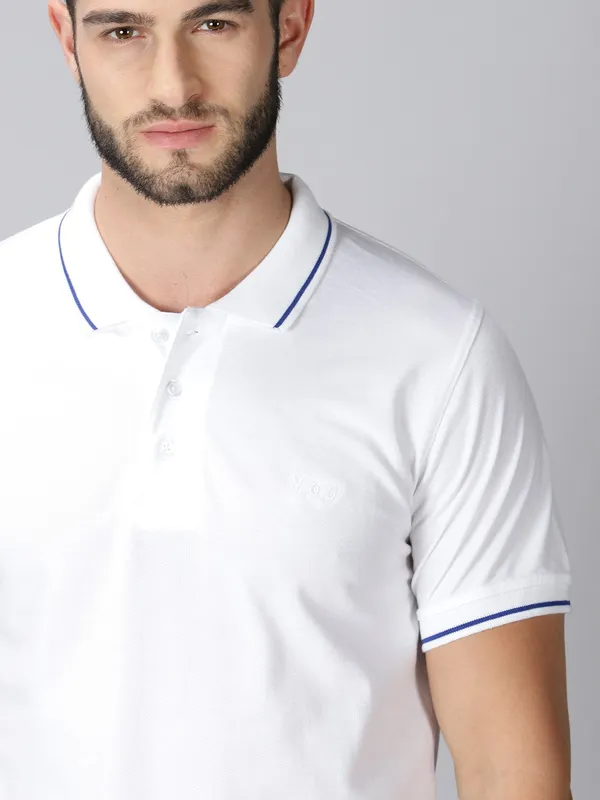 White_Pure_Cotton_Solid_Polo_Neck_Loose_Fit_Half_Sleeve_T-Shirt_For_Men