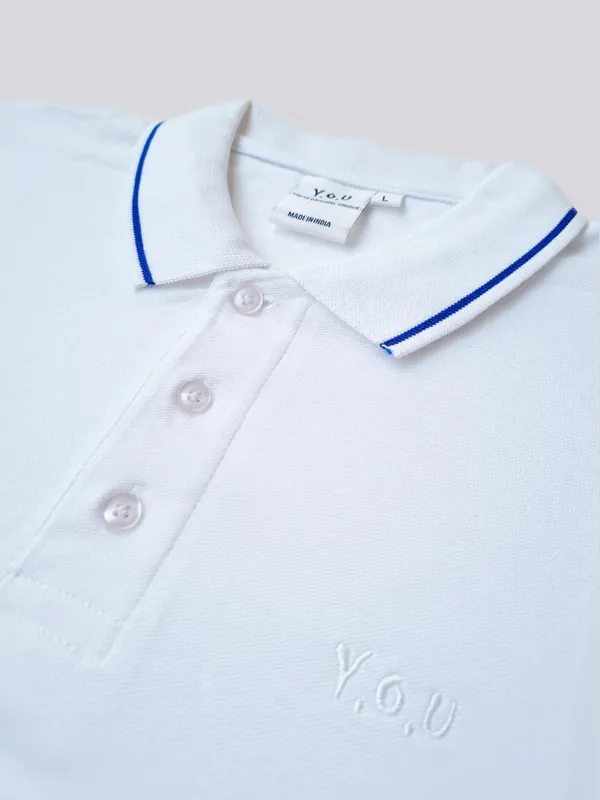 White_Pure_Cotton_Solid_Polo_Neck_Loose_Fit_Half_Sleeve_T-Shirt_For_Men