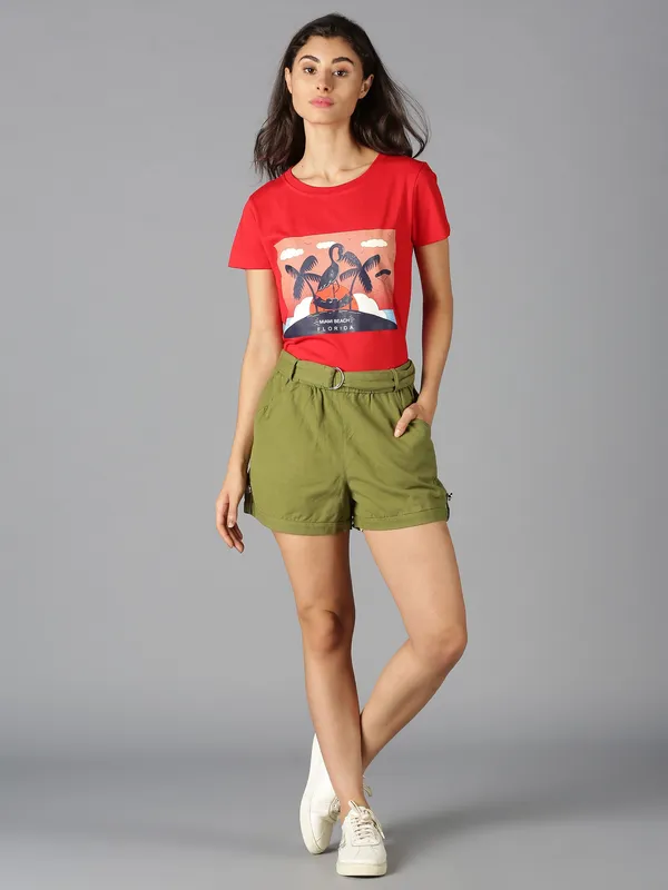Red_Pure_Cotton_Graphic_Print_Round_Neck_Slim_Fit_Short_Sleeve_T-Shirt_For_Women