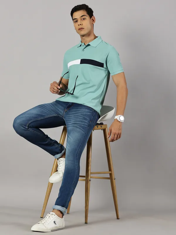 Green_Polyester_Striped_Polo_Neck_Slim_Fit_Short_Sleeve_T-Shirt_For_Men