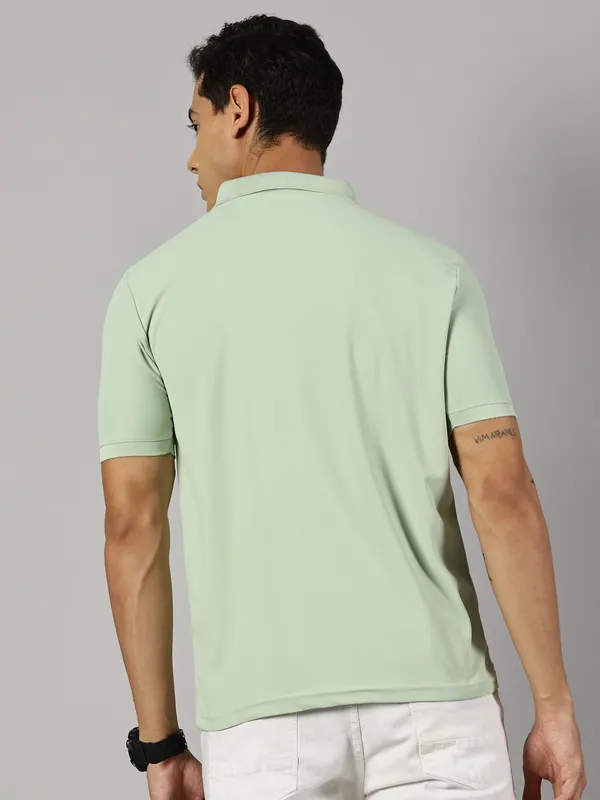 Light_Green_Polyester_Striped_Polo_Neck_Slim_Fit_Short_Sleeve_T-Shirt_For_Men