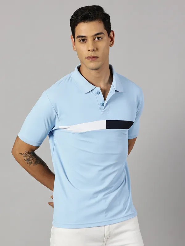 Light_Blue_Polyester_Striped_Polo_Neck_Slim_Fit_Short_Sleeve_T-Shirt_For_Men