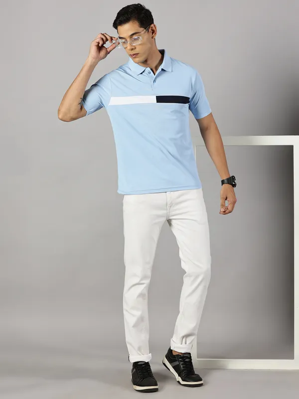 Light_Blue_Polyester_Striped_Polo_Neck_Slim_Fit_Short_Sleeve_T-Shirt_For_Men