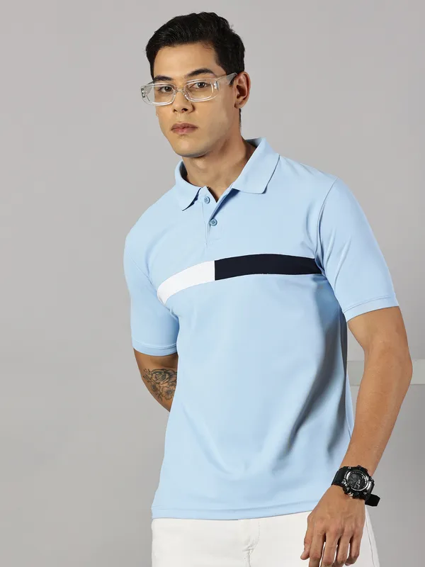 Light_Blue_Polyester_Striped_Polo_Neck_Slim_Fit_Short_Sleeve_T-Shirt_For_Men