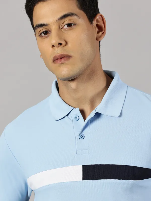 Light_Blue_Polyester_Striped_Polo_Neck_Slim_Fit_Short_Sleeve_T-Shirt_For_Men