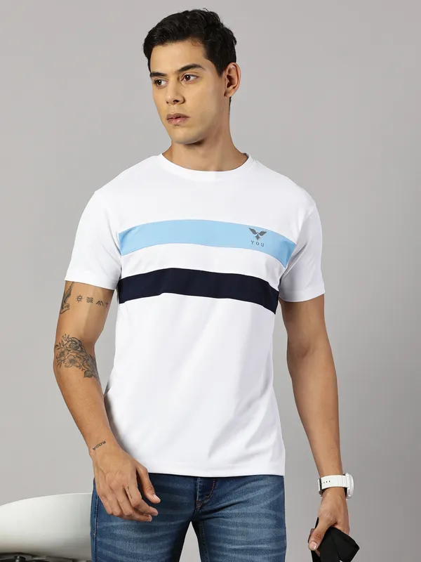 White_Polyester_Striped_Round_Neck_Regular_Fit_Half_Sleeve_T-Shirt_For_Men