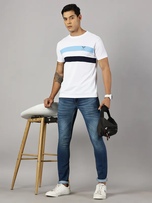 White_Polyester_Striped_Round_Neck_Regular_Fit_Half_Sleeve_T-Shirt_For_Men