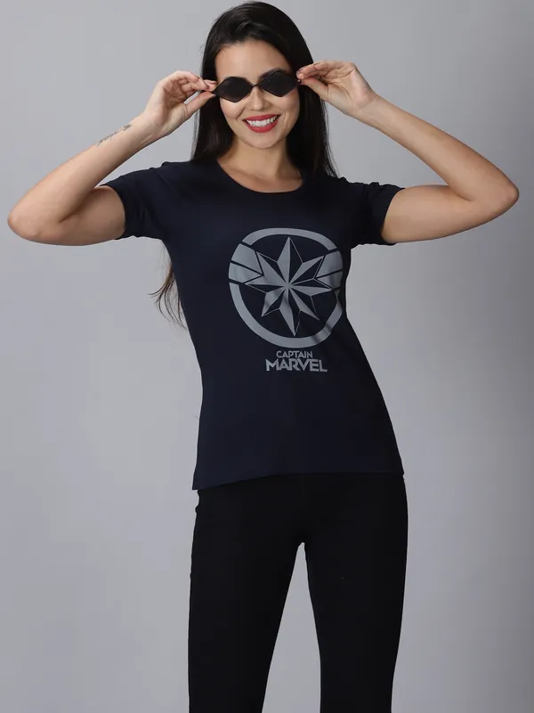 Dark_Blue_Pure_Cotton_Printed_Round_Neck_Slim_Fit_Half_Sleeve_T-Shirt_For_Women