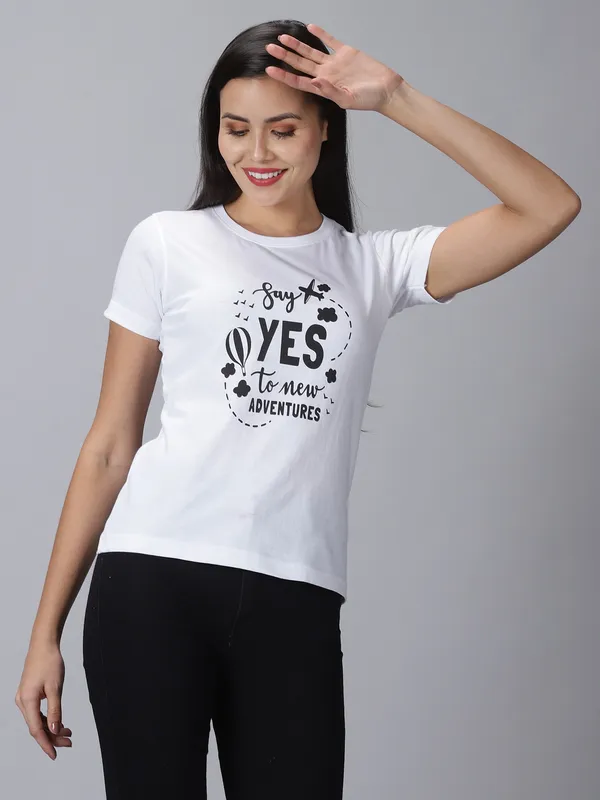 White_Pure_Cotton_Printed_Round_Neck_Slim_Fit_Half_Sleeve_T-Shirt_For_Women