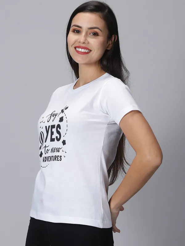 White_Pure_Cotton_Printed_Round_Neck_Slim_Fit_Half_Sleeve_T-Shirt_For_Women